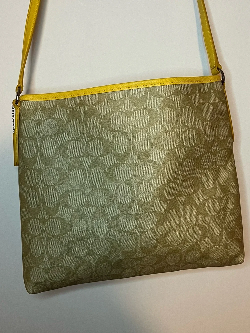 Coach Signature Canvas Crossbody Bag | Beige & Yellow | Excellent Condition